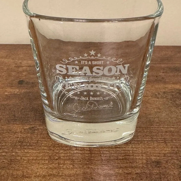 Jack Daniel's Whiskey Glass Square Etched Logo Barware Its a Short Season - Picture 2 of 6